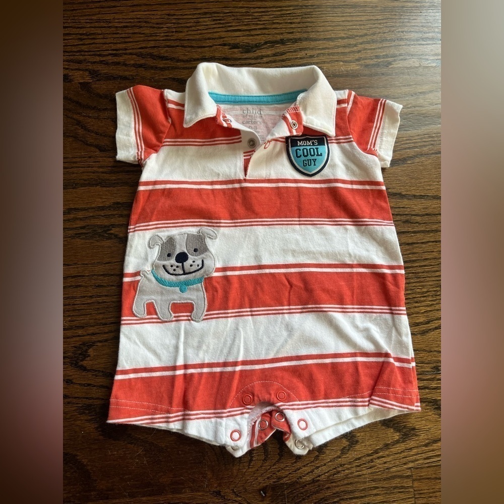 Carter’s Child of mine baby boy romper Sz. 0-3 striped white orange NWOT